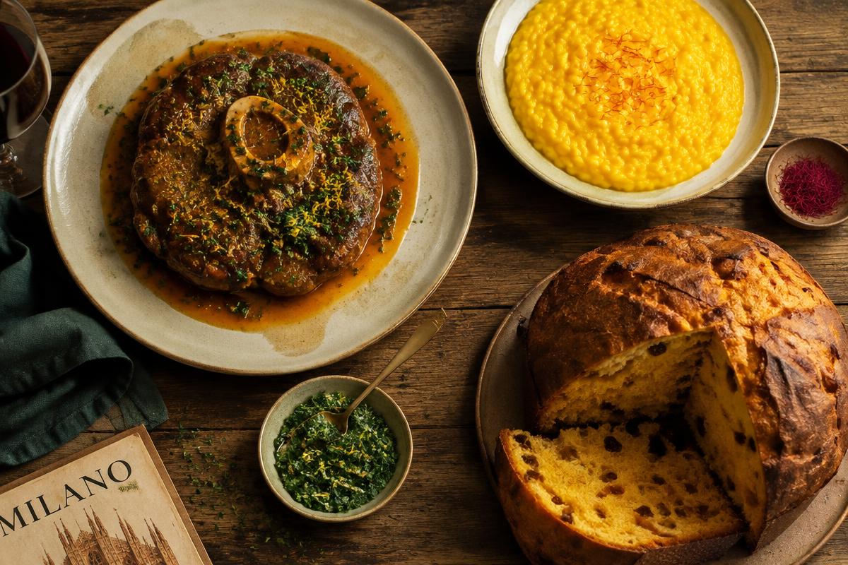 Ossobuco, risotto e panettone (immagine illustrativa)